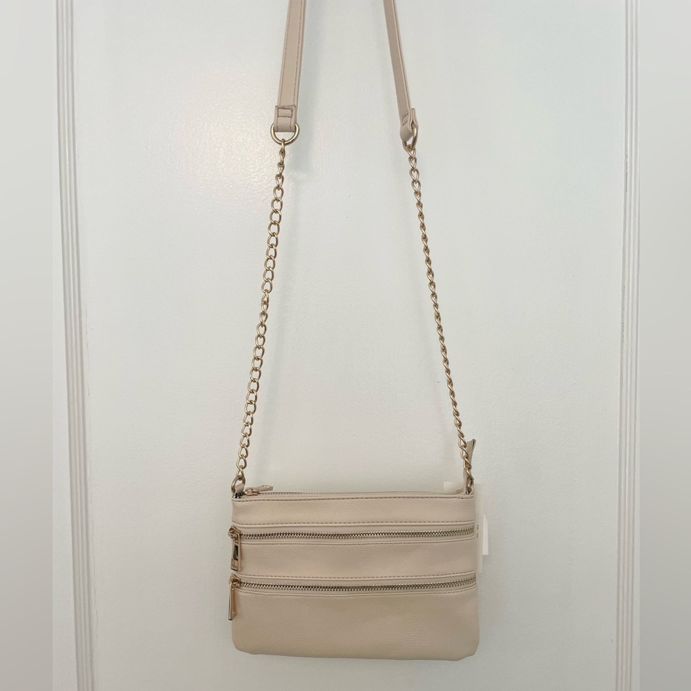 Cream & Gold Faux Leather Crossbody Mini Bag